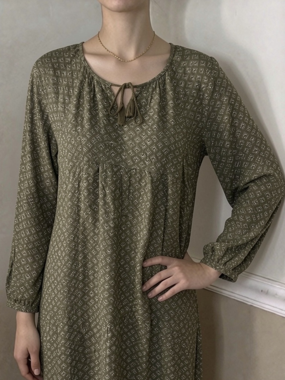 🎉 2 for $20! NWT Sonoma Olive Green Long Sleeve Peasant Dress 🤎